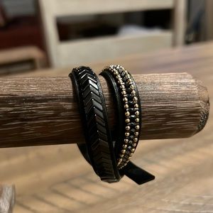 Black leather wrap bracelet.